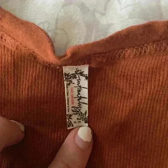 Free People orange quarter sleeved top - Picture 2 of 9
